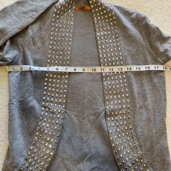 Belldini Heather Gray Knit Open Front Silvertone Stud Trim Sweater Sz S - Picture 8 of 11